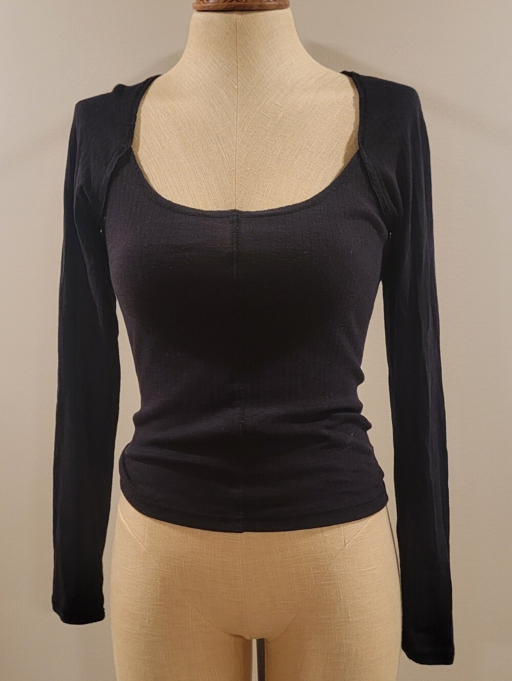 Free People Black Scoop Neck Long Sleeve Top